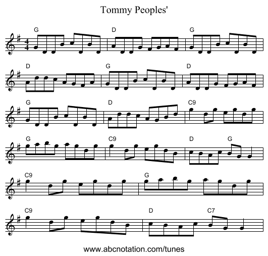 Tommy Peoples' - staff notation