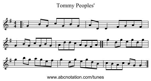 Tommy Peoples' - staff notation
