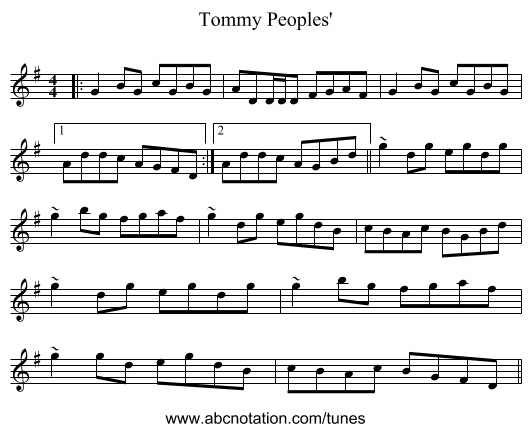 Tommy Peoples' - staff notation