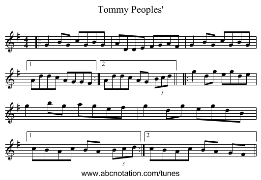 Tommy Peoples' - staff notation