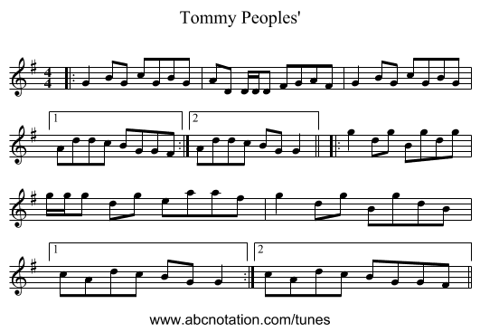 Tommy Peoples' - staff notation