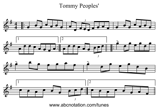 Tommy Peoples' - staff notation