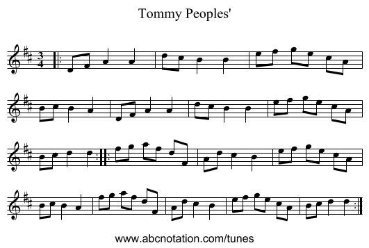 Tommy Peoples' - staff notation