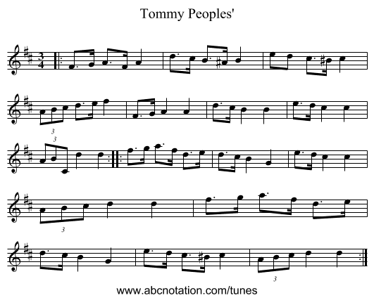 Tommy Peoples' - staff notation