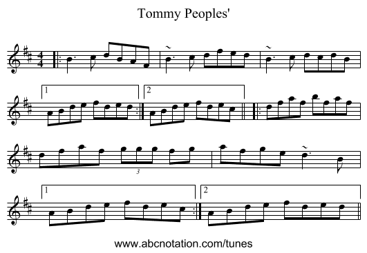 Tommy Peoples' - staff notation