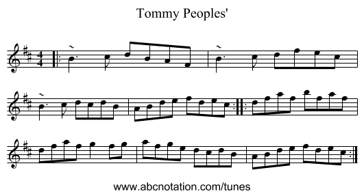 Tommy Peoples' - staff notation