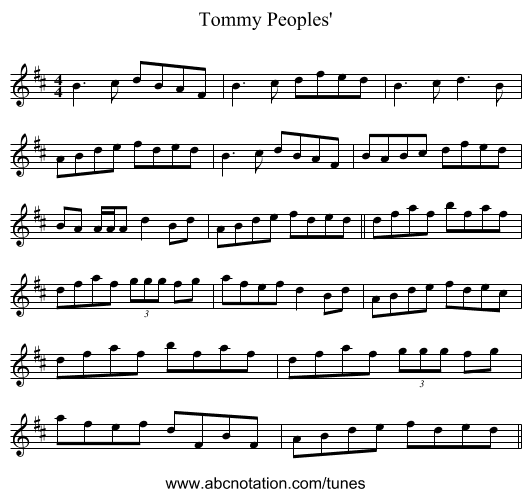 Tommy Peoples' - staff notation
