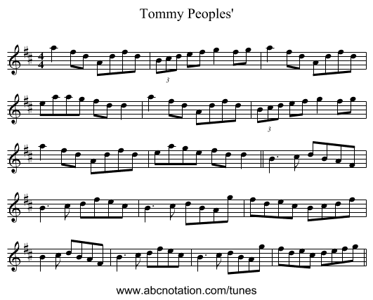 Tommy Peoples' - staff notation