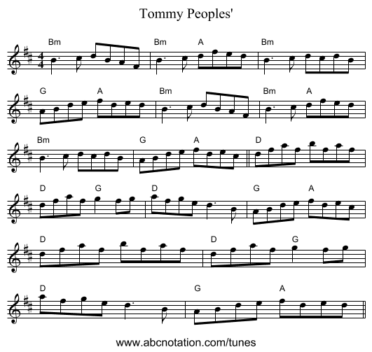 Tommy Peoples' - staff notation