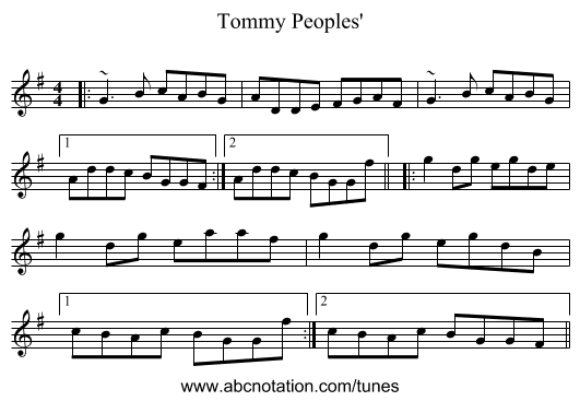 Tommy Peoples' - staff notation