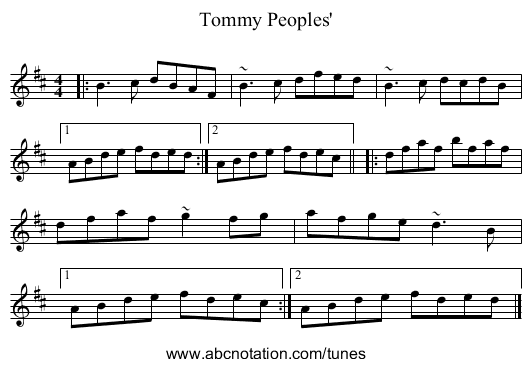 Tommy Peoples' - staff notation