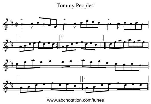 Tommy Peoples' - staff notation