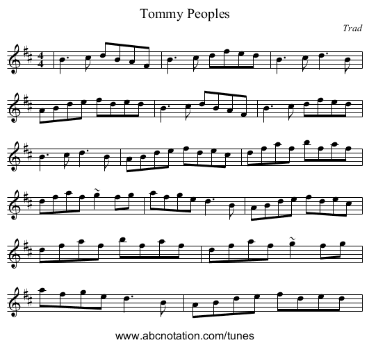 Tommy Peoples - staff notation