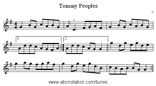 Tommy Peoples - staff notation