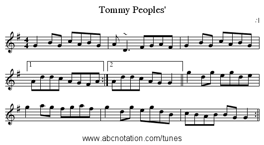 Tommy Peoples' - staff notation