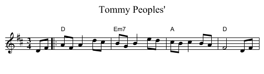 Tommy Peoples' - staff notation
