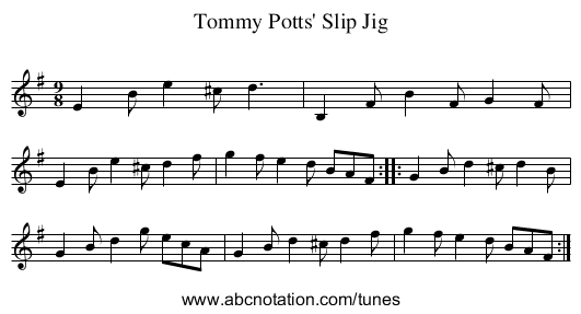 Tommy Potts' Slip Jig - staff notation