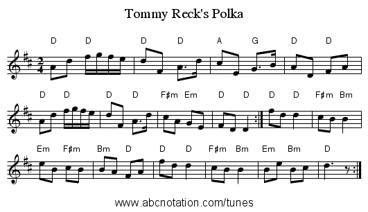Tommy Reck's Polka - staff notation