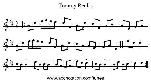 Tommy Reck's - staff notation