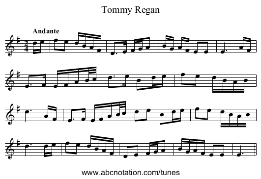 Tommy Regan - staff notation