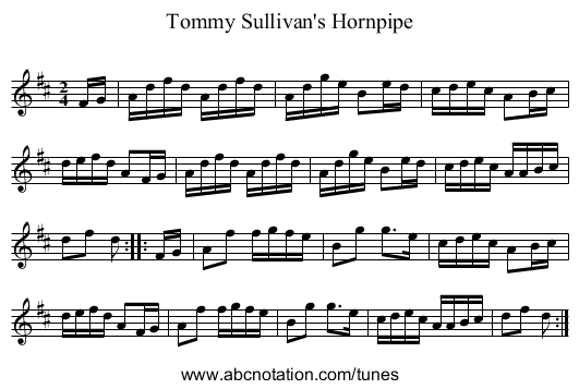 Tommy Sullivan's Hornpipe - staff notation