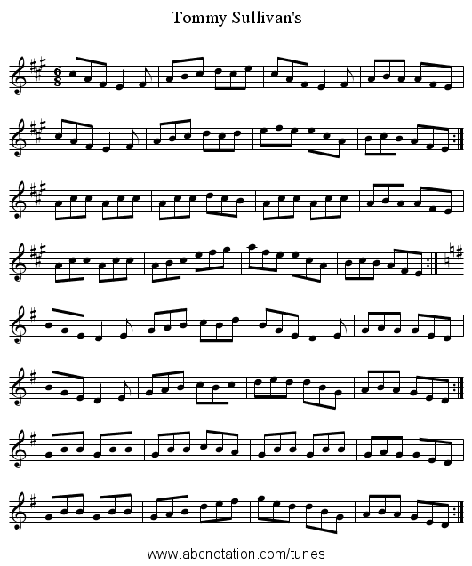 Tommy Sullivan's - staff notation