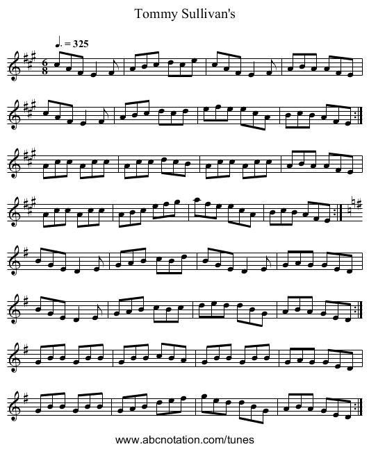 Tommy Sullivan's - staff notation