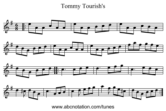 Tommy Tourish's - staff notation