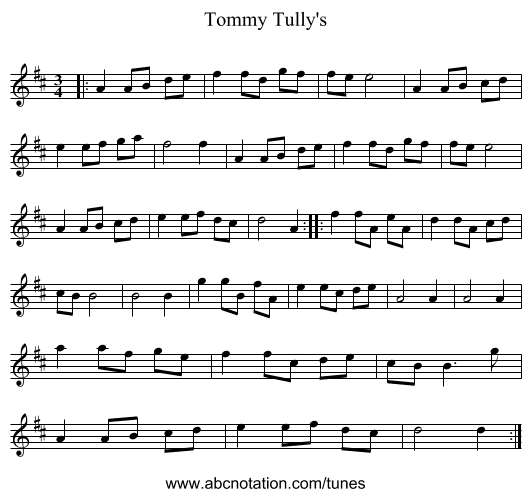 Tommy Tully's - staff notation