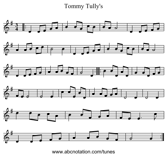 Tommy Tully's - staff notation