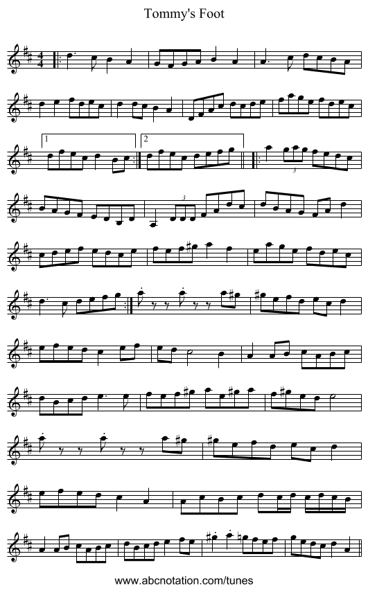 Tommy's Foot - staff notation