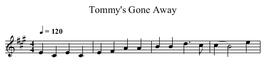 Tommy's Gone Away - staff notation