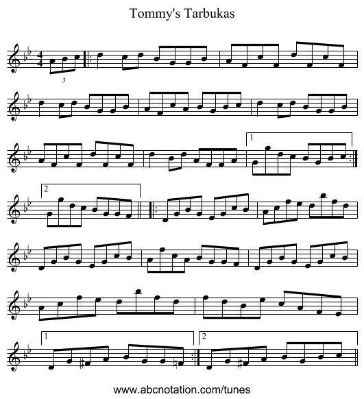 Tommy's Tarbukas - staff notation