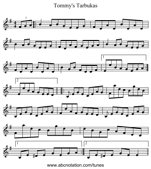 Tommy's Tarbukas - staff notation