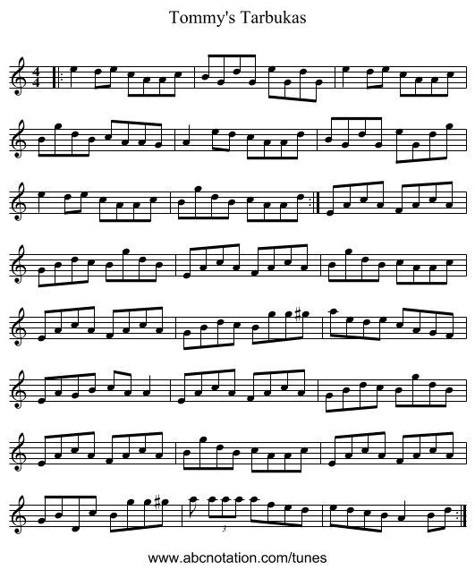 Tommy's Tarbukas - staff notation