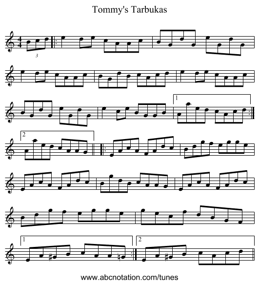 Tommy's Tarbukas - staff notation
