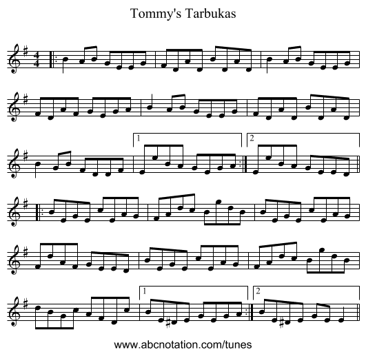 Tommy's Tarbukas - staff notation