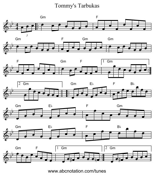 Tommy's Tarbukas - staff notation