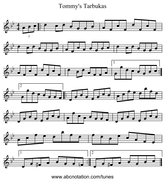 Tommy's Tarbukas - staff notation