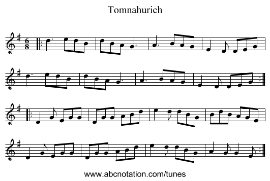 Tomnahurich - staff notation