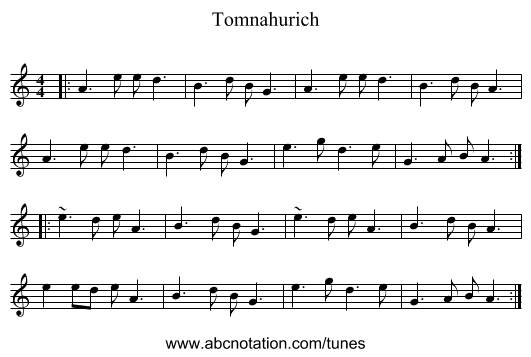 Tomnahurich - staff notation