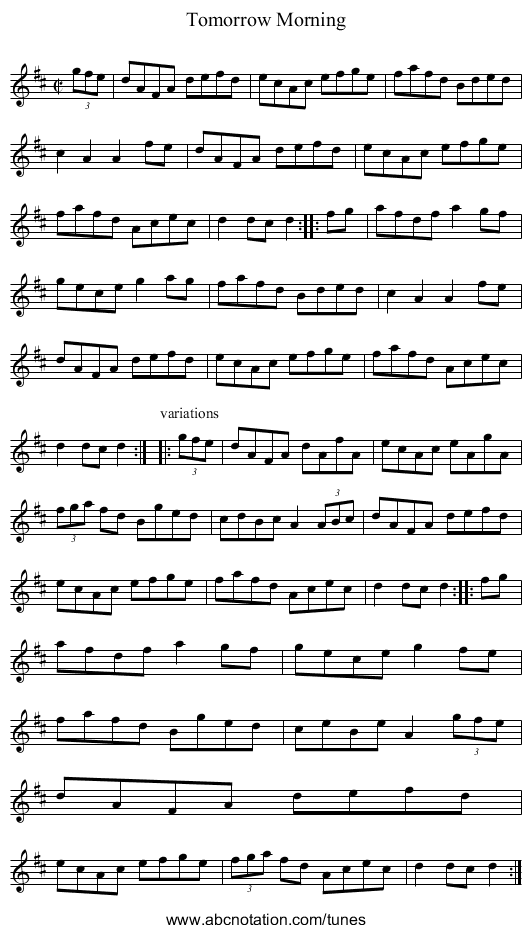 Tomorrow Morning - staff notation