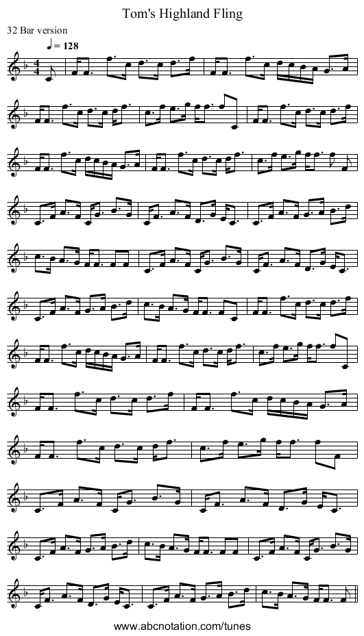 Tom's Highland Fling - staff notation