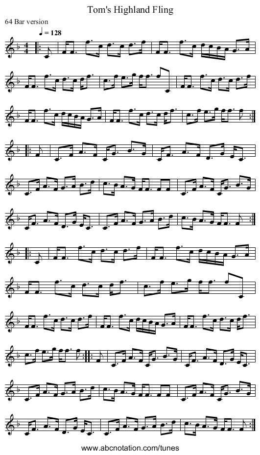 Tom's Highland Fling - staff notation