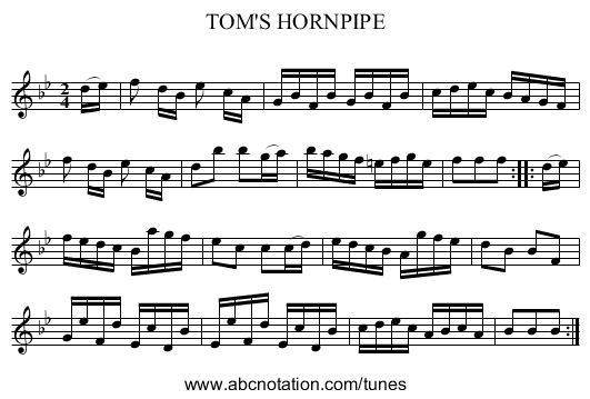 TOM'S HORNPIPE - staff notation