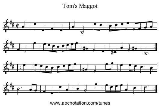 Tom's Maggot - staff notation