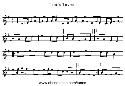 Tom's Tavern - staff notation