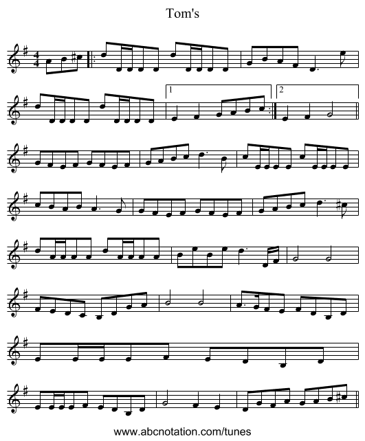 Tom's - staff notation