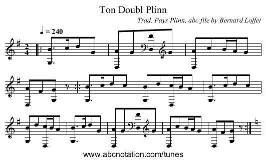 Ton Doubl Plinn - staff notation