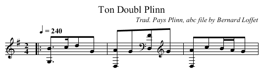 Ton Doubl Plinn - staff notation